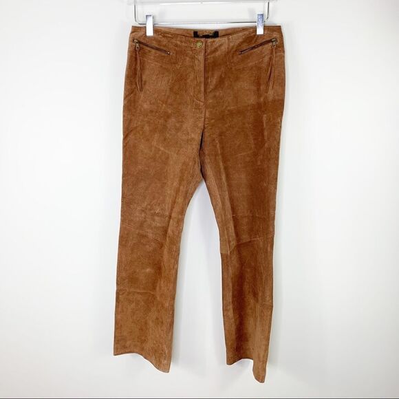 Vintage Siena Studio Brown Washable Suede Leather Pants w/Zip/Tasseled Pockets 8 - Picture 1 of 15